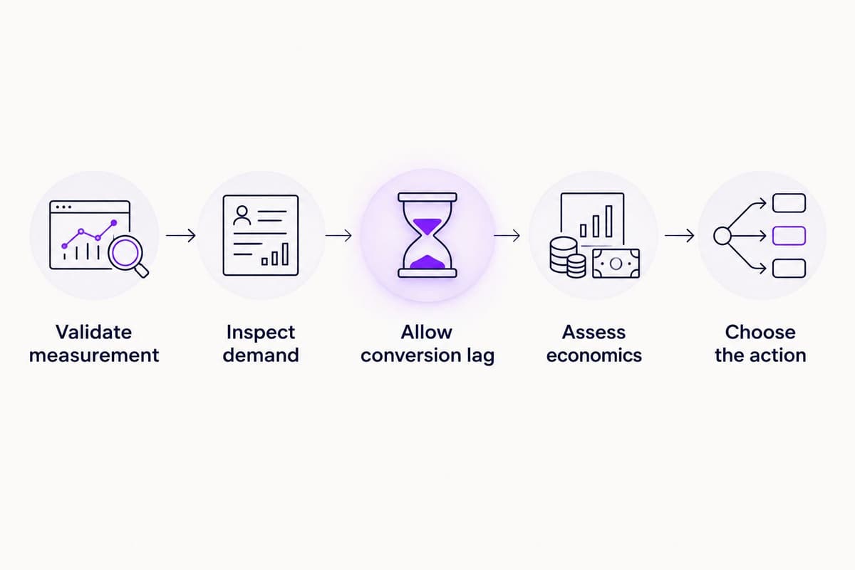 Five checkpoints from validating purchase measurement to deciding whether to change or expand advertising.